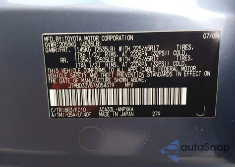 2007 Toyota Rav4 from USA, damaged, VIN JTMBD33V876054319